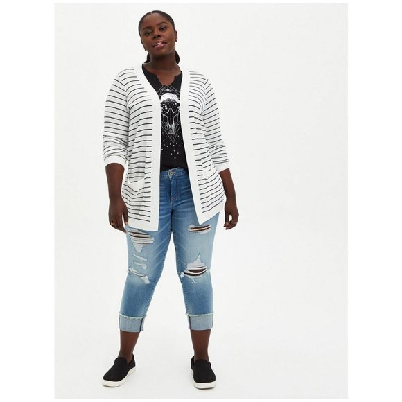 TORRID White Black Stripe Open Front Cardigan Sweater sz 3X Women's Plus - Picture 4 of 9